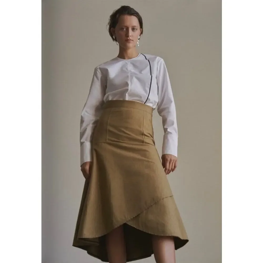 Fabiana Pigna | Women | Pampa Olive Handmade Byas Raw Cut Midi Skirt | Medium
